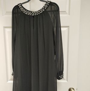 Black Plus Dress with Pearl Embellishments